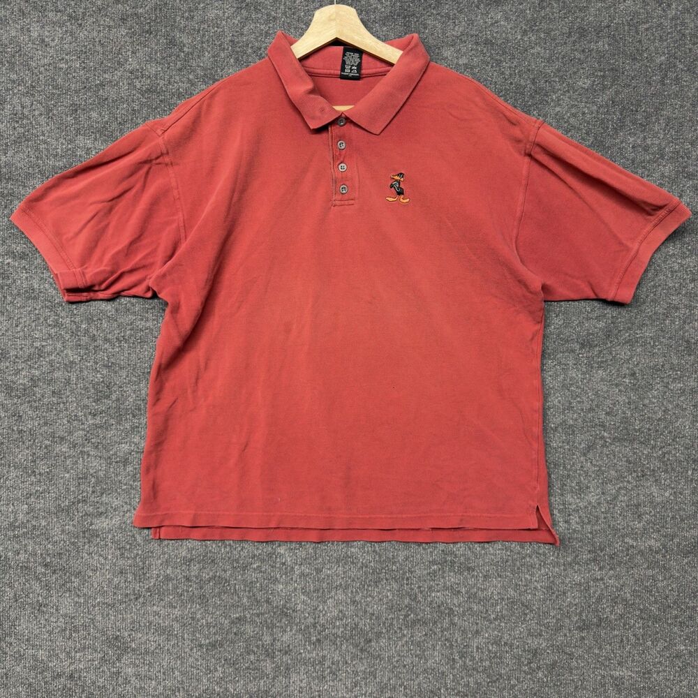 Vintage Warner Bros Studio Store Polo Shirt Mens XL Red Daffy Duck Looney Tunes